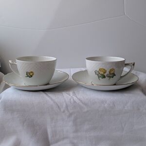Bing & Grondahl Denmark Erantis Yellow Floral Porcelain Cup & Saucer Sets - 2